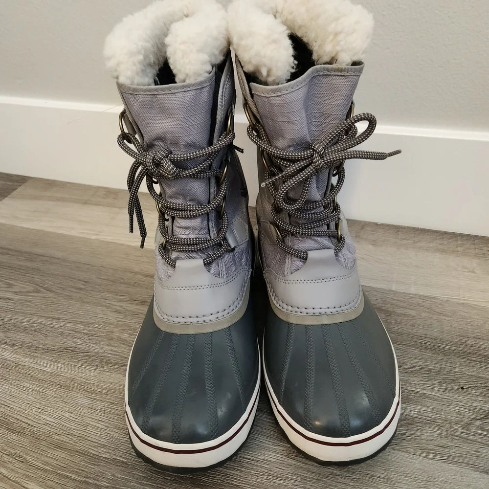 SOREL Waterproof Winter Boots Faux Fur Lined Gray Duck Boots Men Size 10